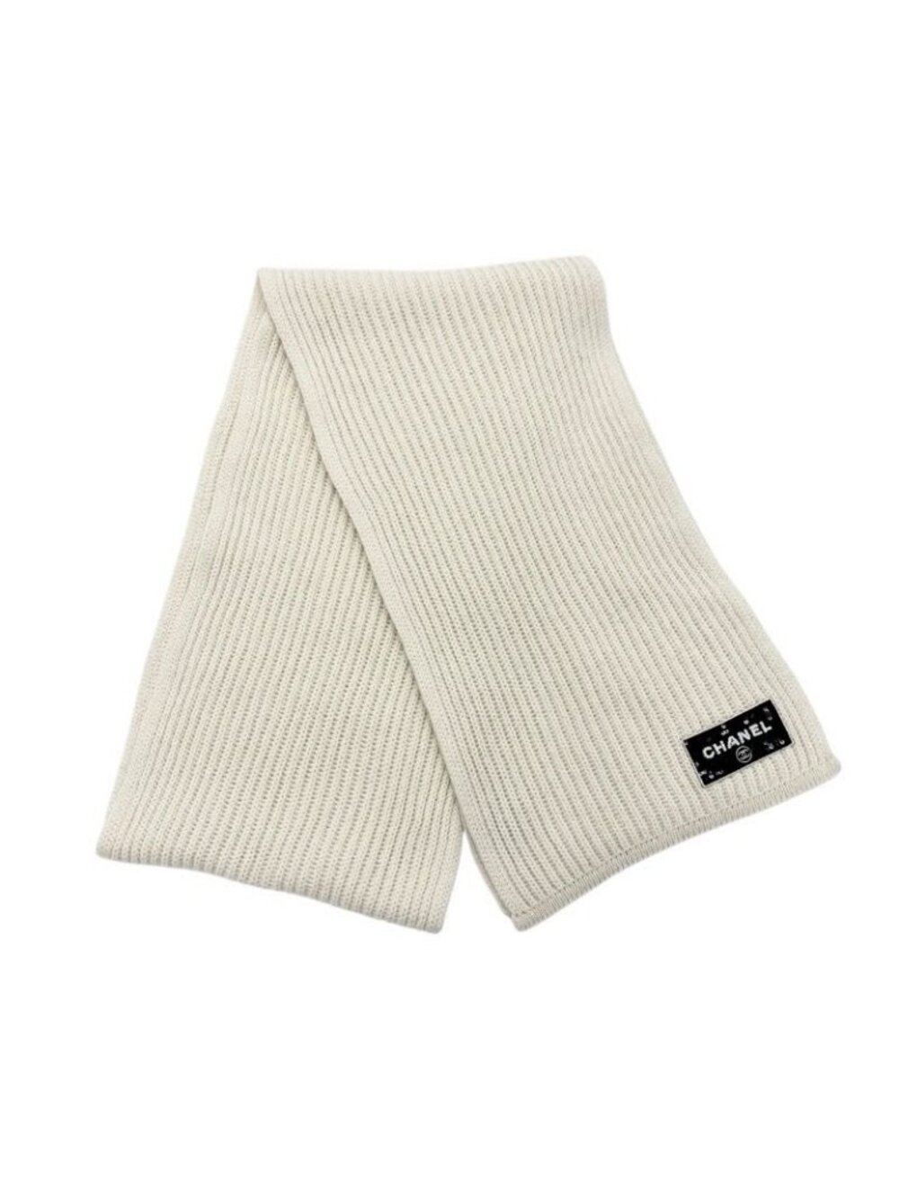 Chanel Muffler Cashmere White Black Coco Mark Logo Sequins Scarf
